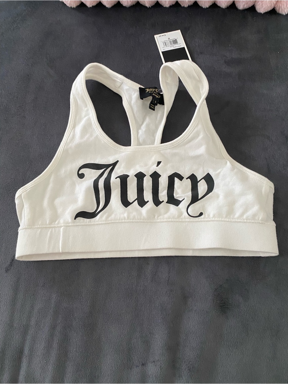 Juicy Couture White Logo Racerback Bralette Size S NWT